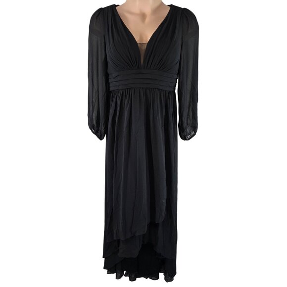 Ever Pretty Size 0XL 14/16 V-Neck Black Sheer Sleeves Pleated Layered Top Layere - Picture 1 of 10